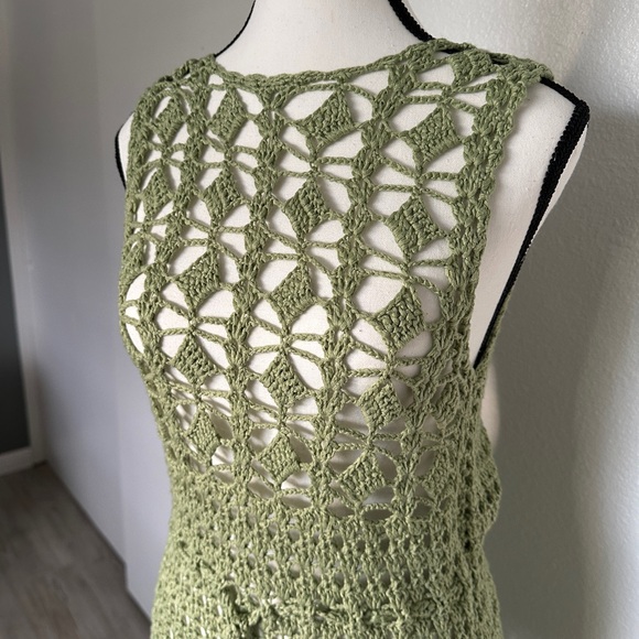 Lulu's Endless Waves Sage Green Crochet Fringe Midi Swim Cover-Up - Picture 6 of 11
